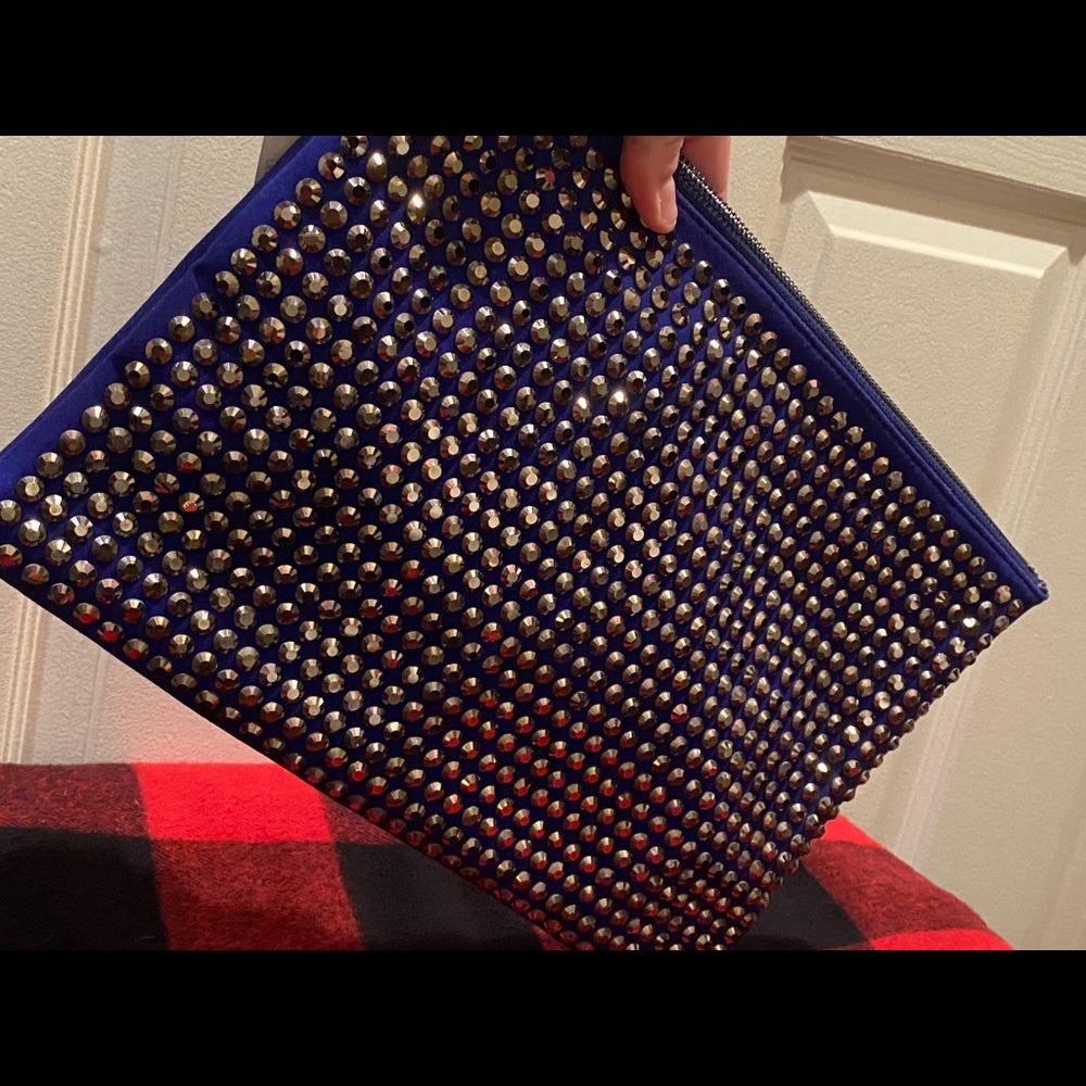 NWT - Royal Blue Suede-like Studded Clutch